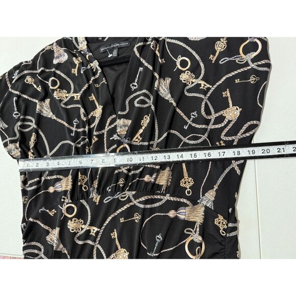 White House Black Market Key Tassel Surplice Top Black Gold XL - Picture 6 of 10